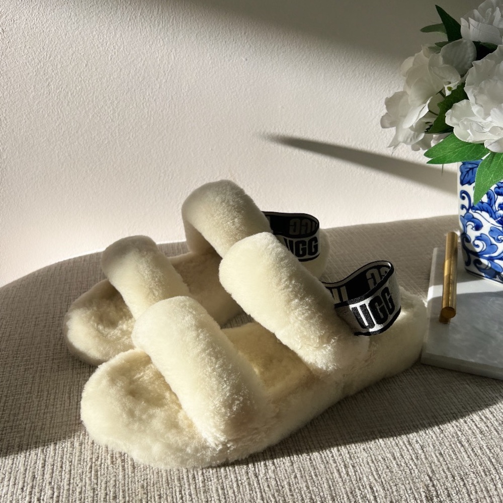 UGG oh yeah double strap flat sandals in white